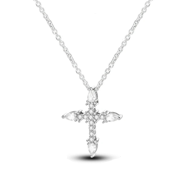 COLAR CRUCIFIXO CRAVEJADO COM ZIRCÔNIAS - PRATA 925
