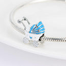 BERLOQUE CHARM "CARRINHO BEBÊ AZUL" - PRATA 925