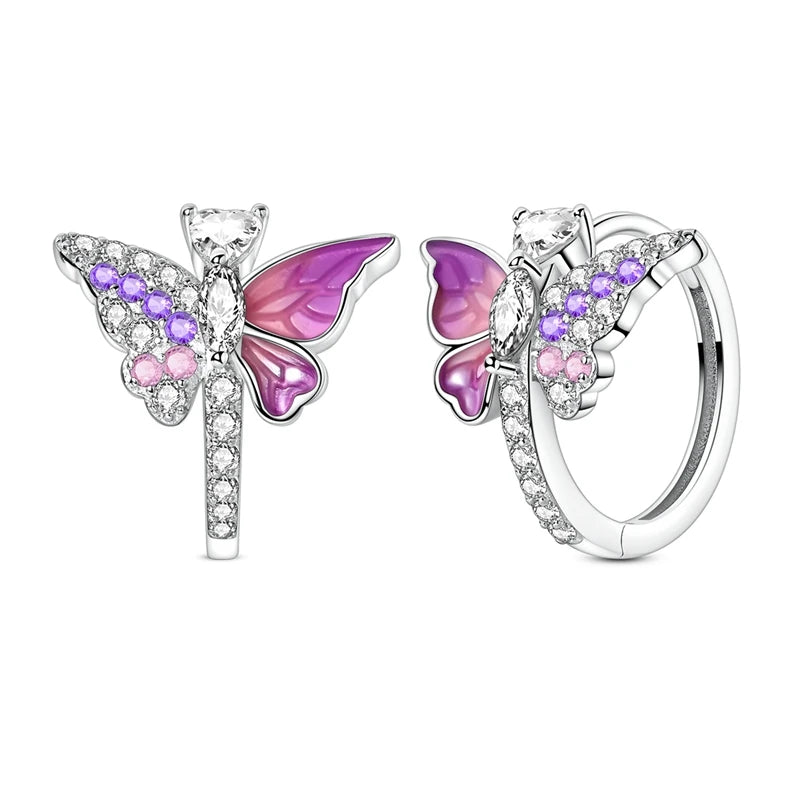 BRINCO BORBOLETA PEDRA ROSA - PRATA 925