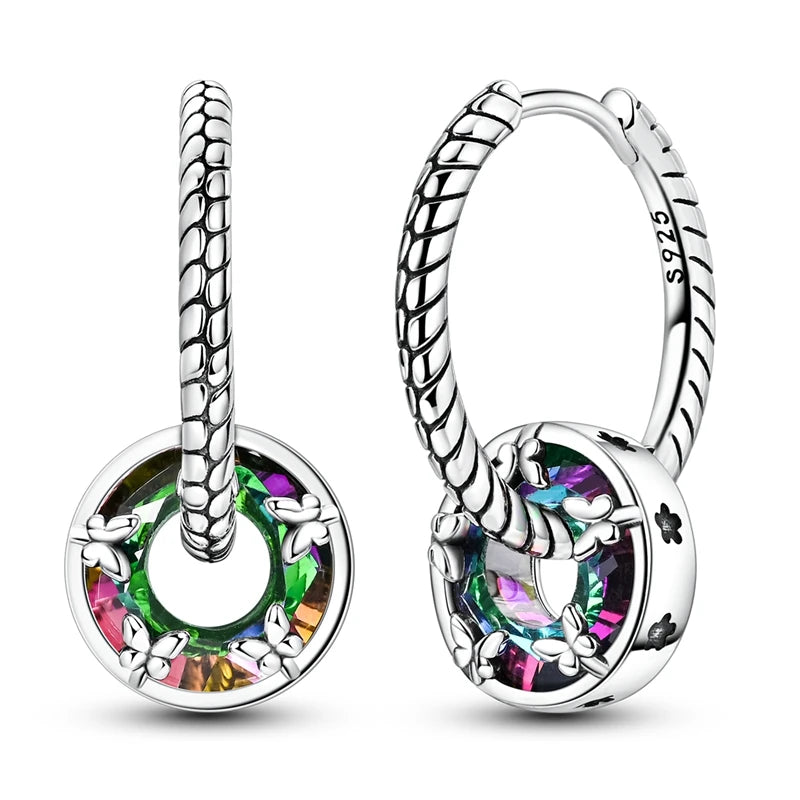BRINCO ARGOLA "DETALHE COLORIDO BORBOLETAS" - PRATA 925