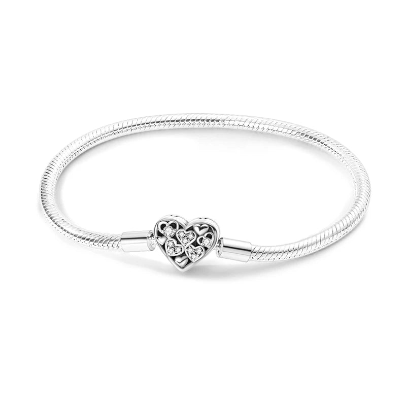 PULSEIRA PARA BERLOQUES - FECHO CORAÇÃO CRAVEJADO - PRATA 925