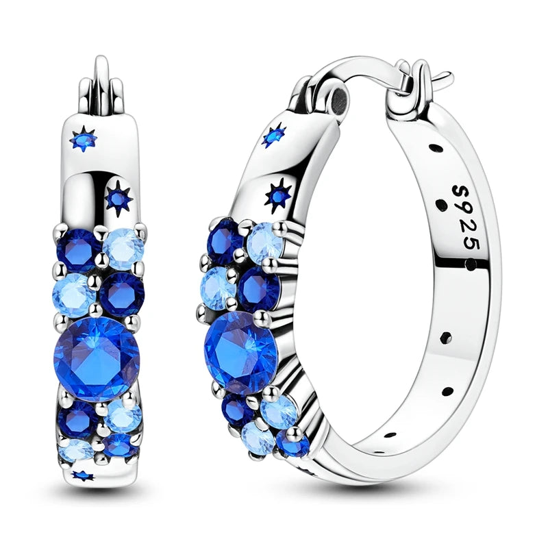 BRINCO ARGOLA PEDRA AZUL - PRATA 925