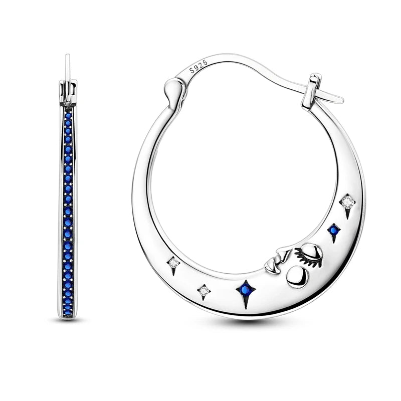 BRINCO ARGOLA LUA DETALHES ZIRCÔNIA AZUL - PRATA 925