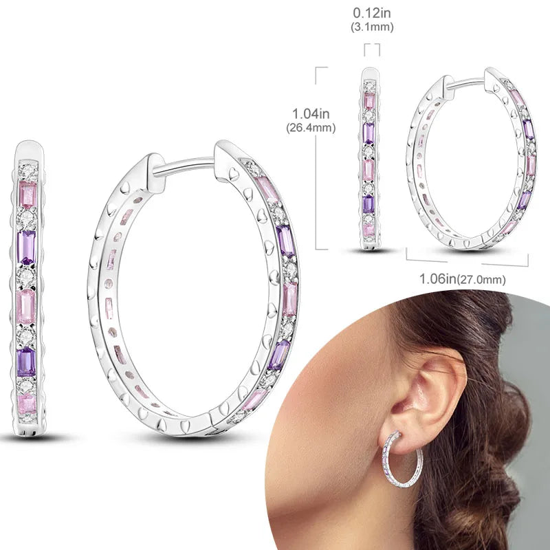 BRINCO ARGOLA ROSA COM LILÁS - PRATA 925