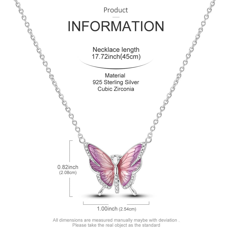COLAR BORBOLETA ROSA CRAVEJADA - PRATA 925
