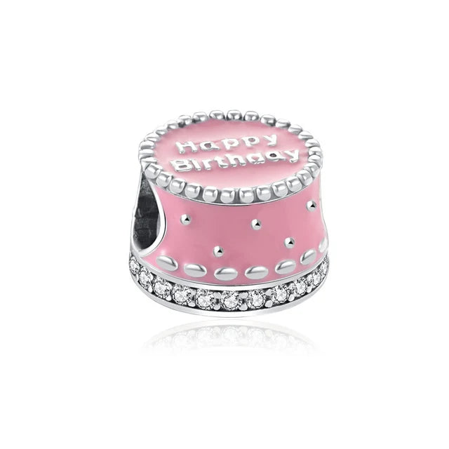 BERLOQUE CHARM "BOLO ROSA - FELIZ ANIVERSÁRIO" - PRATA 925