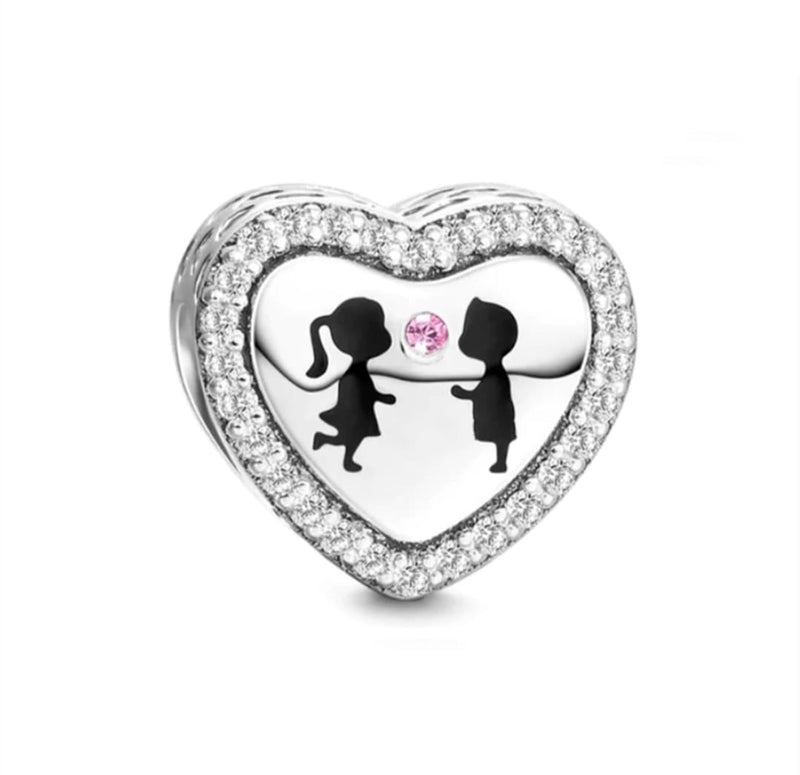 BERLOQUE CHARM "CORAÇÃO CASAL APAIXONADO" / PRATA 925