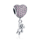 BERLOQUE CHARM PENDENTE "CORAÇÃO ROSA & URSO" / PRATA 925"