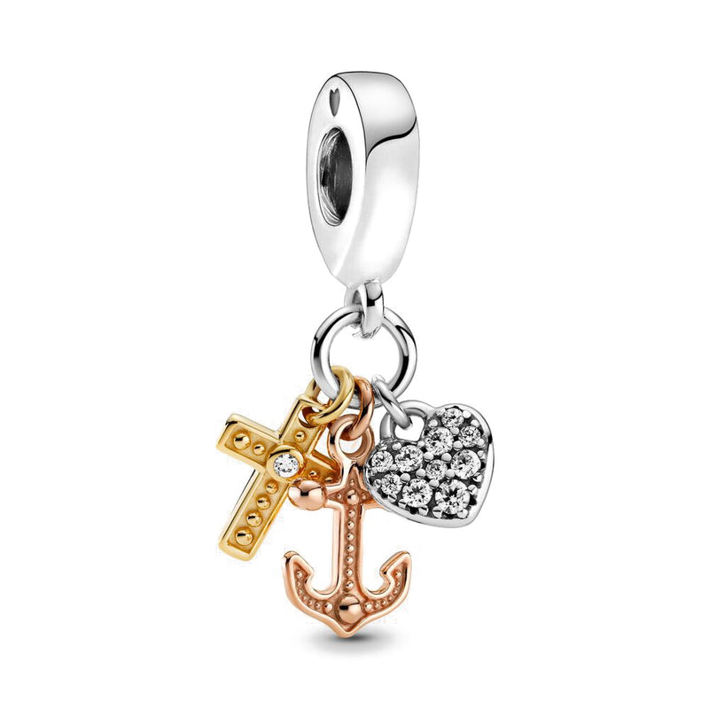 BERLOQUE CHARM "CRUZ, ÂNCORA E CORAÇÃO" - PRATA 925