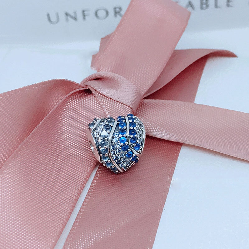 BERLOQUE CHARM "CORAÇÃO CRAVEJADO AZUL OCEAN" / PRATA 925"