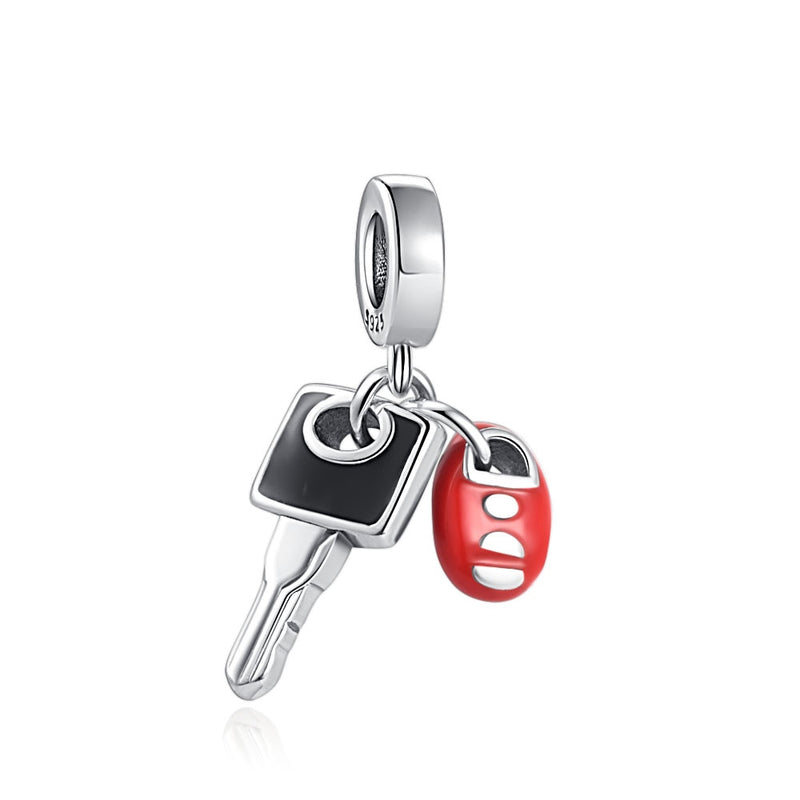 BERLOQUE CHARM "CHAVE CARRO ALARME VERMELHO" - PRATA 925