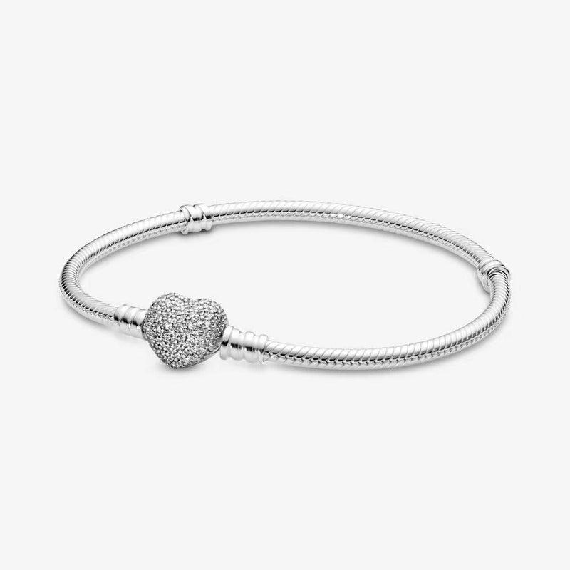 PULSEIRA SEMI-MALEÁVEL "CORAÇÃO CRAVEJADO" - PRATA 925